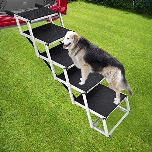 Portable Dog Stairs for Large Dogs, Foldable Aluminum Lightweight Pet Ramps,Accordion Pet Ladder Dog Car Steps with Non-slip Surface for High Beds, Trucks, Cars and SUV, Supports 150-200 lbs,5 Steps - Thumbnail 3