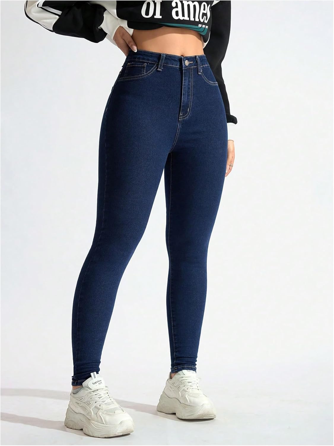 GORGLITTER Women's Skinny Jeans High Waisted Stretchy Tummy Control Denim Leggings Trousers with Pockets