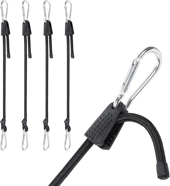 Strgenie Adjustable Bungee Cords with Hooks Heavy Duty Elastic Cords with Clips Carabiner Bungee Cord Elastic Ropes for Outdoor, (4, Black, 24")