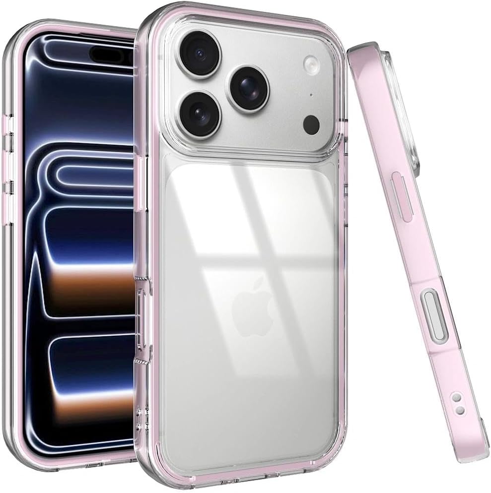 Puxicu Acrylic 2 in 1 for iPhone 17 Pro MAX Case,Anti-Yellowing, Military-Grade Protection, Drop Shockproof Slim Phone Cover for iPhone 17 Pro MAX 6.9", Clear+Light Pink