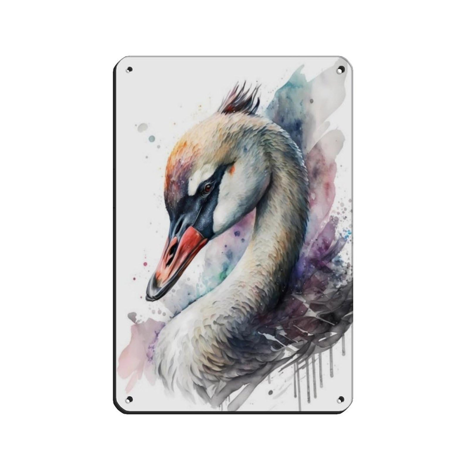 Lxwnze 20L X 30W Cm Watercolor Swan, Art Poster Tin Sign Vintage Metal Pub Club Cafe Bar Home Wall Art Decoration Poster Retro 8X12inch(20X30cm)