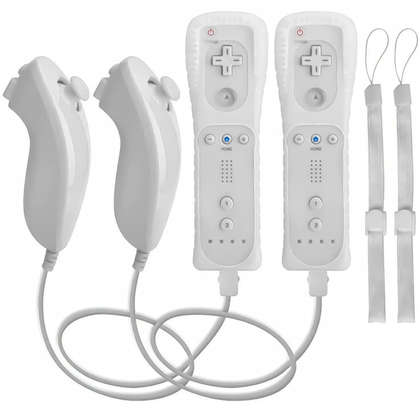 Remote Controller Replacement for Wii Wireless Nunchuck with Silicon Case and Wrist Strap Compatible with Wii & Wii U (2 Packs)