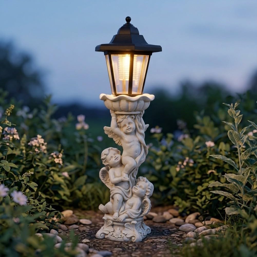 Statua per solare Angeli per giardino 38cm Resina Impermeabile(Antique Copper)