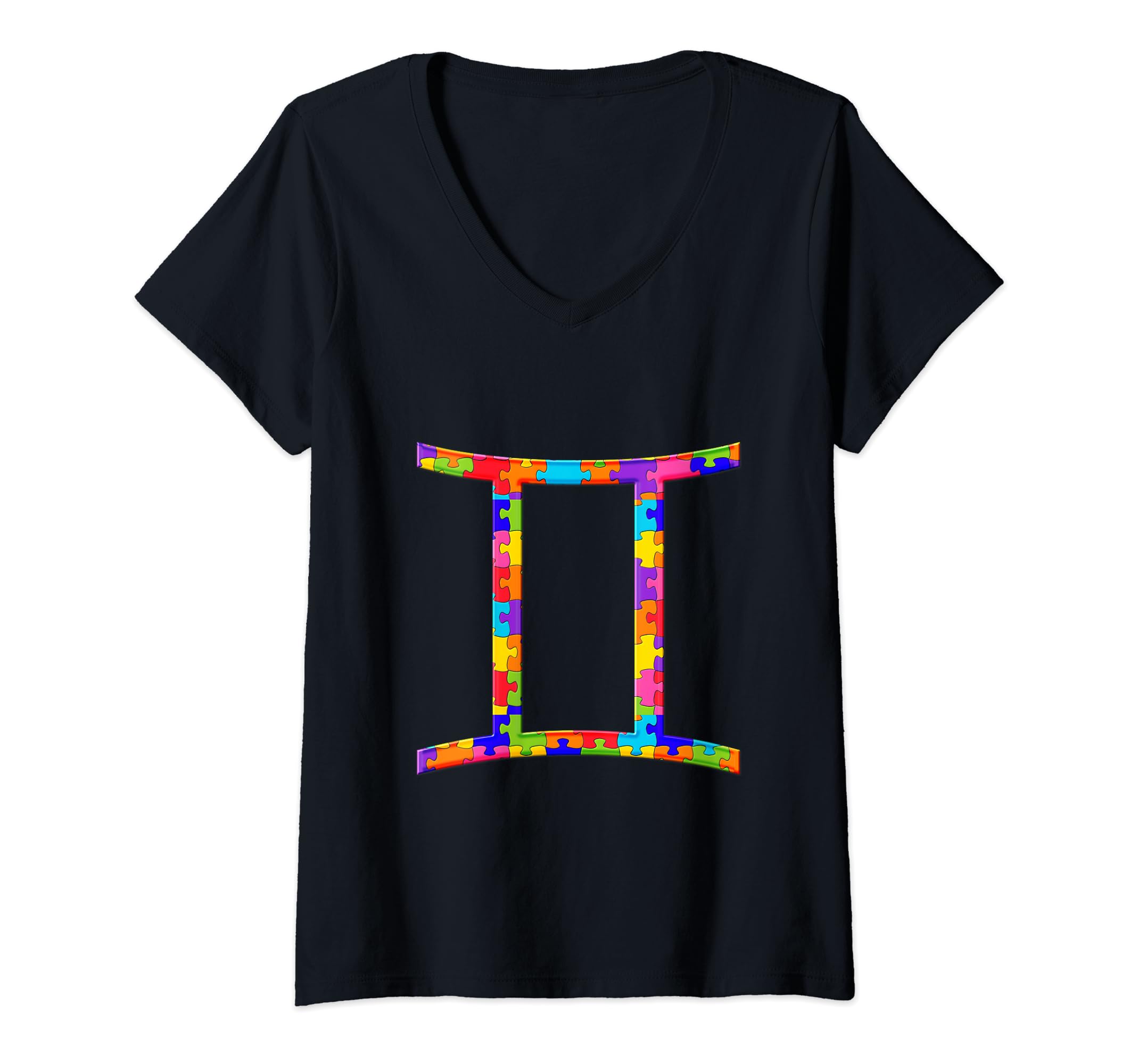 Womens Gemini Zodiac Astrology Jigsaw Autism Puzzle V-Neck T-Shirt