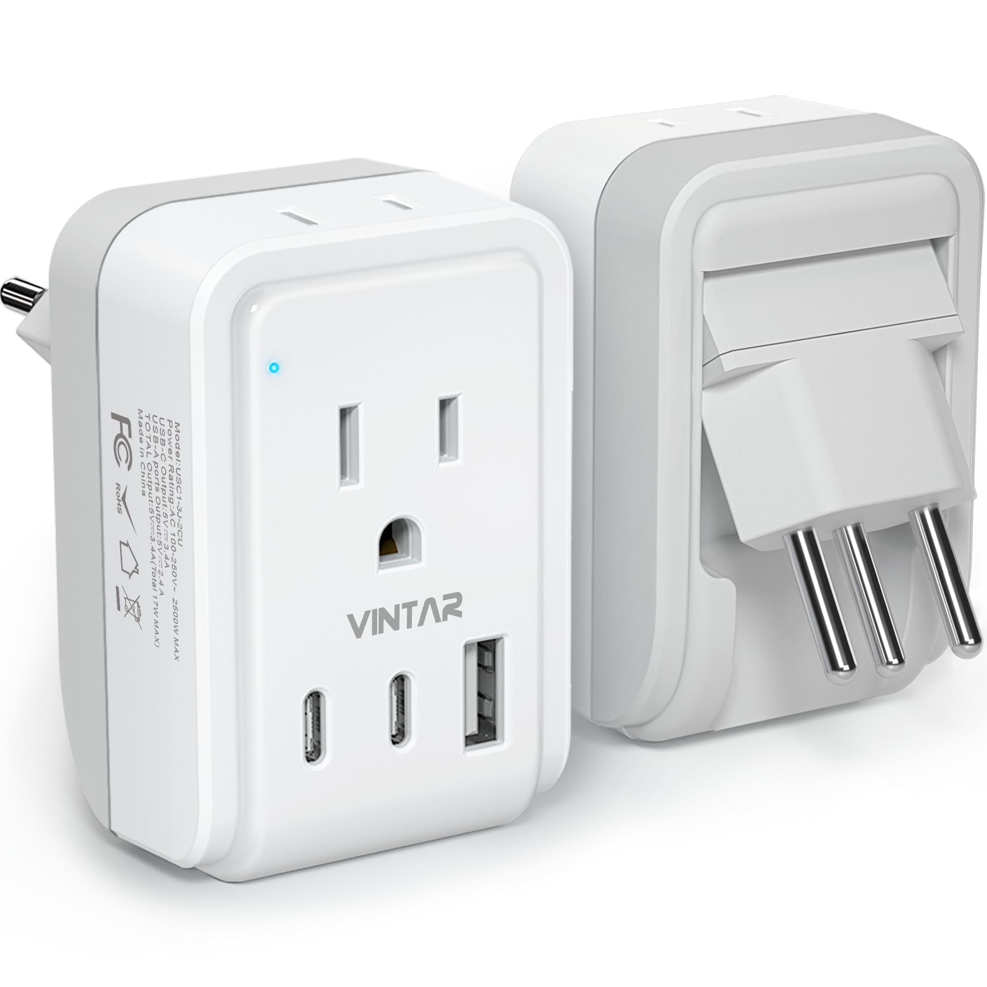 1Pack Switzerland Power Adapter, VINTAR Foldable Type J