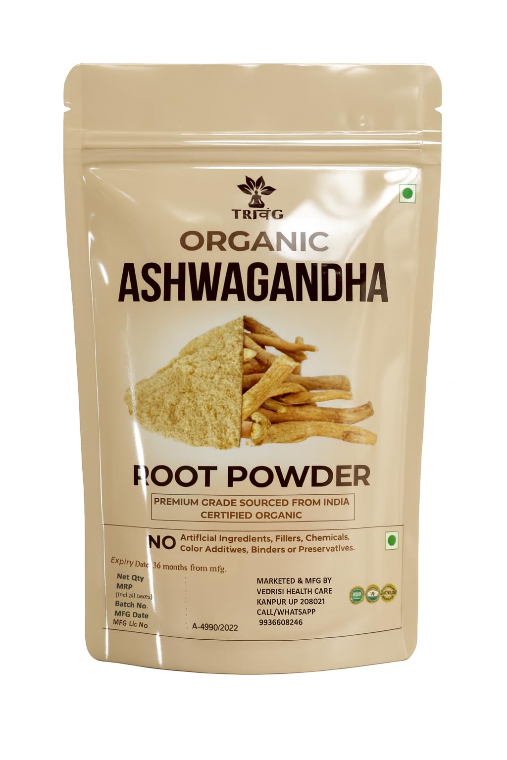 Organic Ashwagandha Powder (227 GRAM) -Withania Somnifera from Nagauri Ashwagandh GMP & ISO Certified Ayurvedic Herbal Supplement That Promotes Vitality & Strength (225)