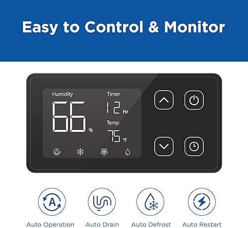 Miniatura 6 de Deshumidificador comercial de 145 pintas para espacios reducidos, certificado Energy Star con manguera de drenaje, compacto para sótanos grandes y