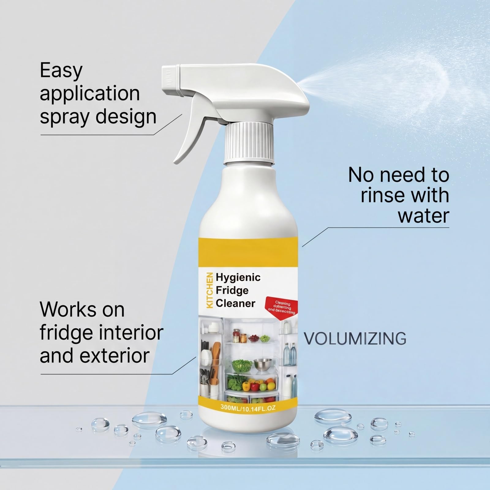 Küchen- und Kühlschrankreiniger-Spray, Allzweck-Schaumreiniger für Küche und Oberflächen, kraftvoller Fettlöser und Geruchsentferner, Edelstahlreiniger und -politur für Kühlschrank (3pcs)