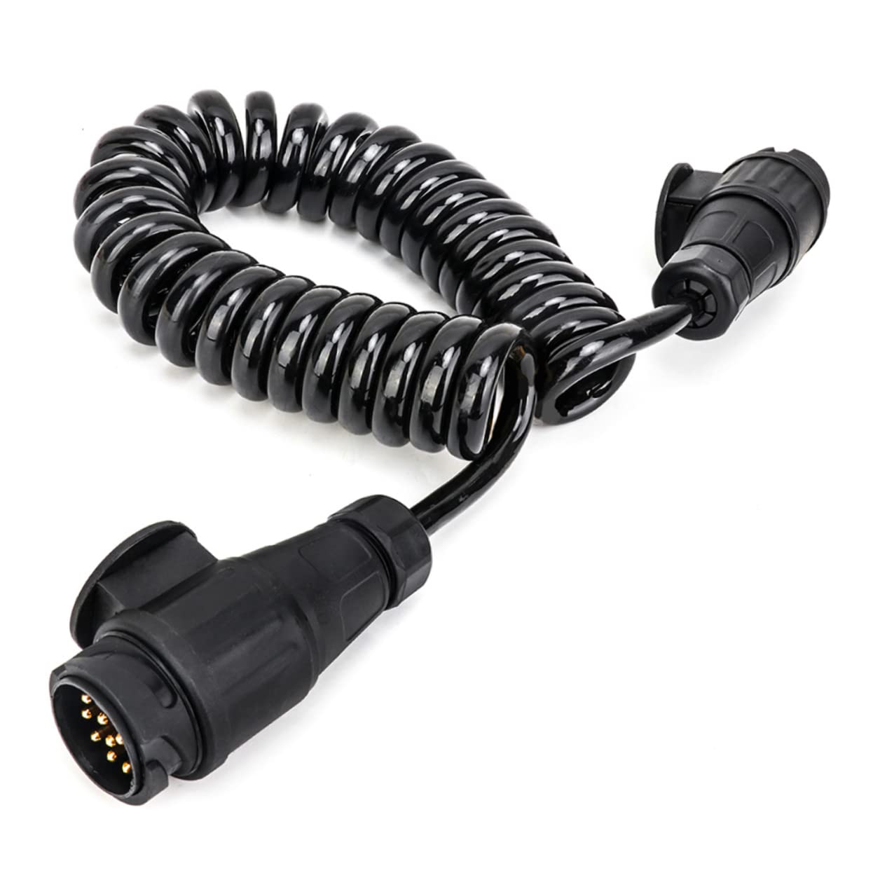 SOLUSTRE Conector de Remolque de 13 Vías Cable Espiral de Extensión, Plástico y Metal, Conecta Luces Traseras E Indicadores para Vehículo y Remolque