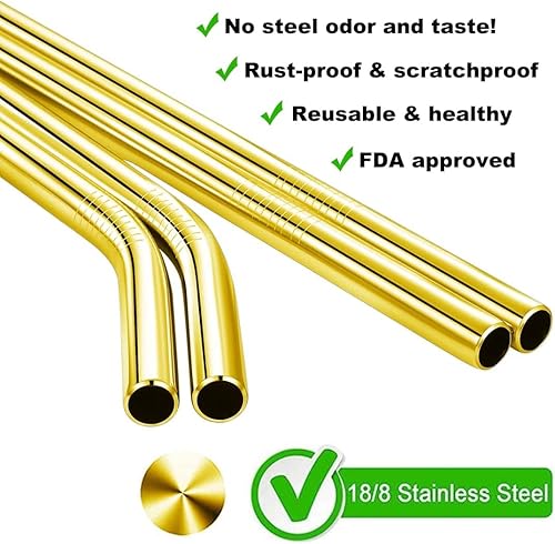 Miniatura 3 de Vinaco Pajitas grandes de 8.5 pulgadas y 10.5 pulgadas para batidos, paquete de 4 pajitas de acero inoxidable de grado alimenticio de 0.4 pulgadas