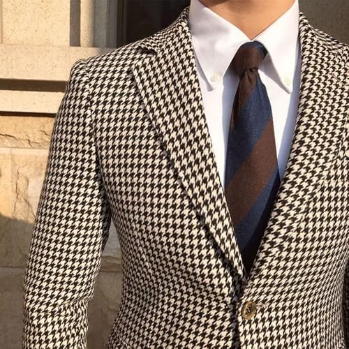 Men's Suit Two Pieces Houndstooth Jacket Solid Pants Single Breasted Button Tuxedos for Casual Banquet3