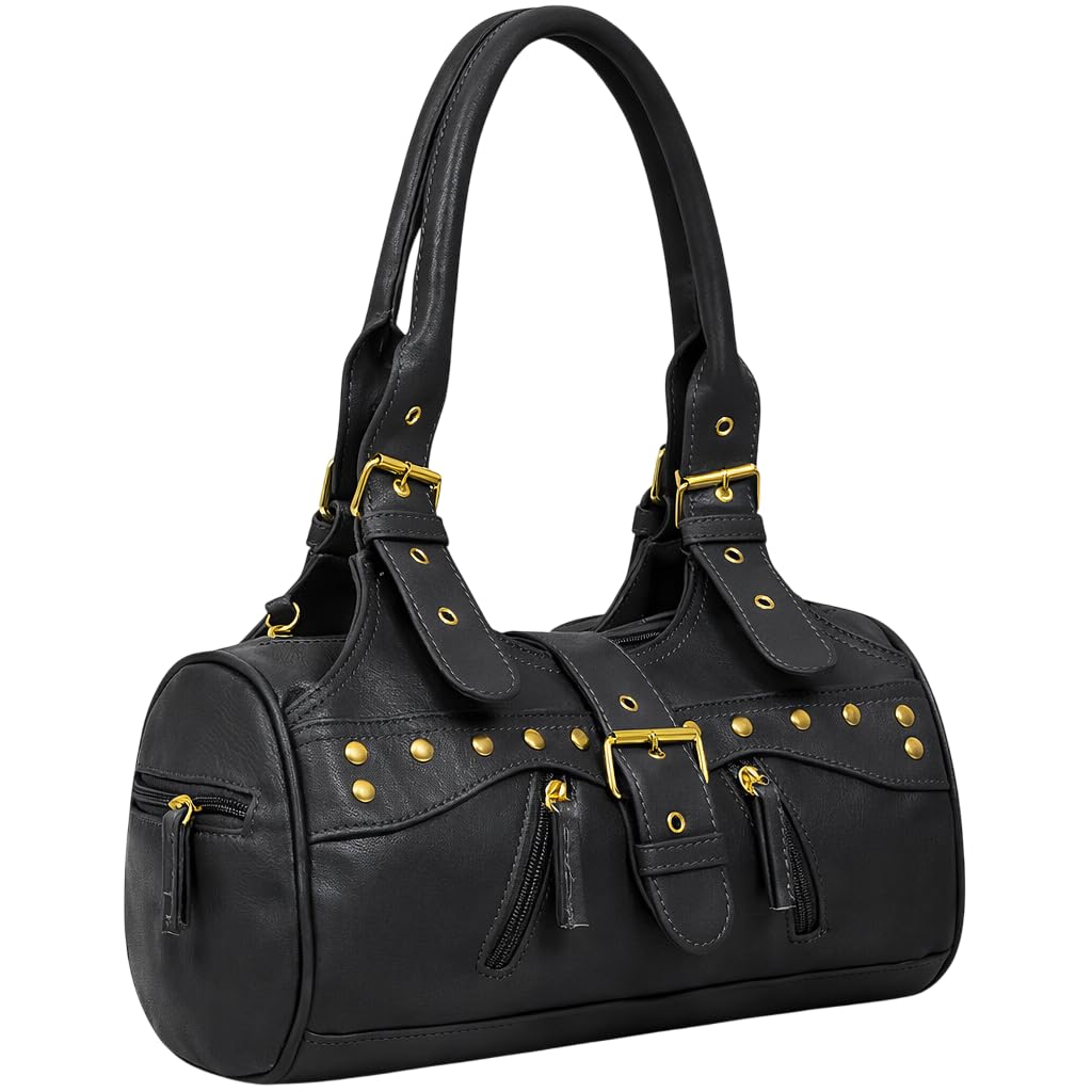 Eyecatch Women's New Black Eye Catch ’S Faux Leather Everyday Handbag Shoulder Bag With Twin Handles, Stud Detail & Zip Pockets