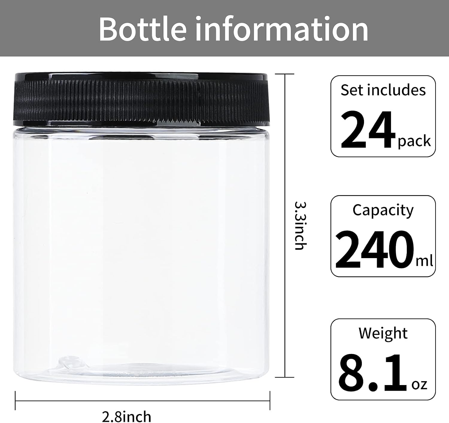 24Pack 8oz Plastic Jars with Lid, DANALLAN Clear Plastic Seasoning Containers with Labels for Cosmetics, Crafts Organizing and Kitchen Food Storage, BPA Free