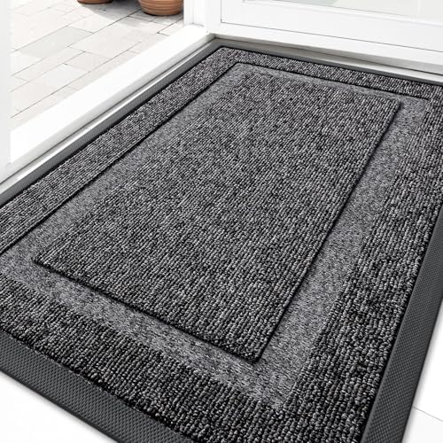 Image of OLANLY Front Door Mat Indoor Outdoor Entrance, Waterproof All-Season, All-Weather Doormat, Sturdy Natural Rubber, Low Profile, Easy Clean Patio Porch Entryway Mat, 29.5x17, Black and White