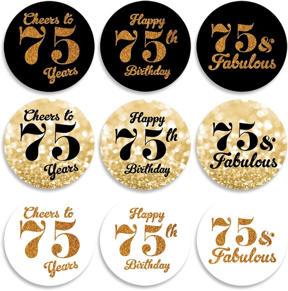 270 PCS Black Gold 60th Birthday Stickers,9 Design Self Adhesive Circle Label Stickers, Birthday Envelope Seals Candy Stickers,Birthday Party Chocolate Stickers,Candy Stickers.?035? (75)