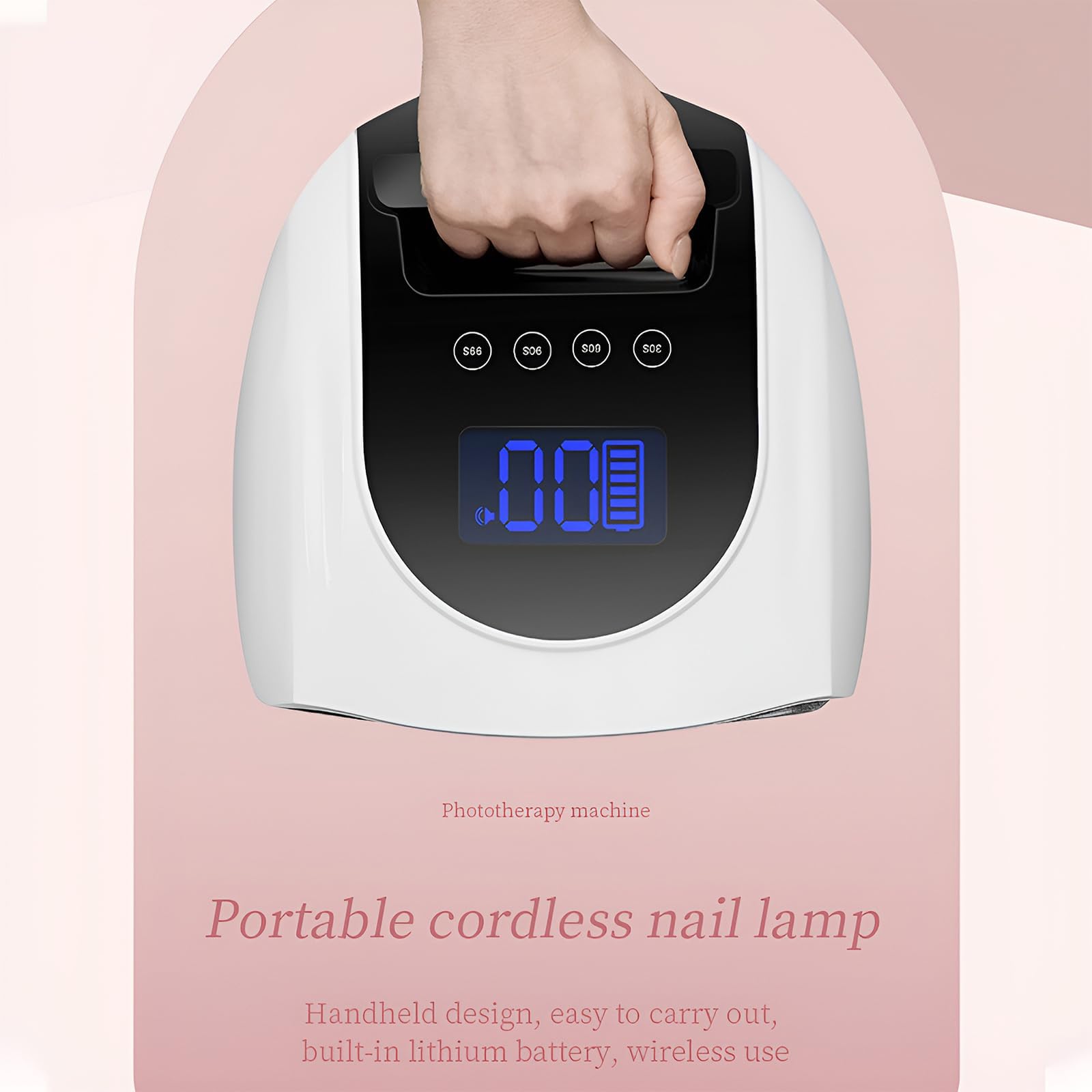Lámpara de uñas LED UV inalámbrica de 96 W, secador de uñas recargable con 42 cuentas de lámpara, batería de 19200 mAh, 4 ajustes de temporizador y pantalla LCD, base extraíble con sensor automático