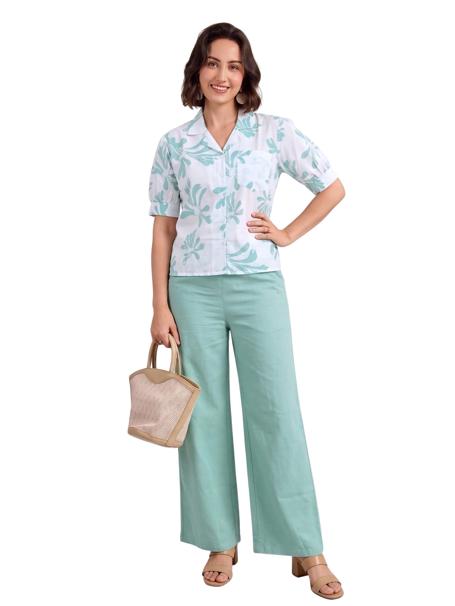 The Souled Store Printing Cotton Crop-Tops Set for Woman || Co ord Set for Women Stylish (5248) in neutral