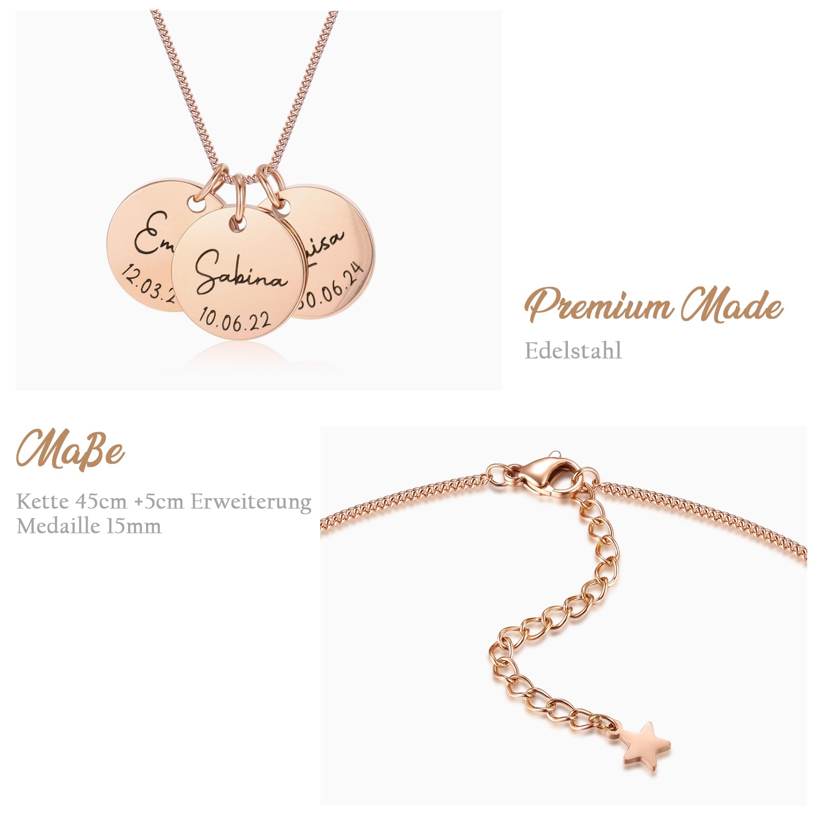 The Magical touch Personalisierte Kette mit Gravur – Namenskette Damen für Mama mit Kindernamen, Familienkette, Buchstabenkette | Halskette mit Namen aus Edelstahl – Gold, Silber, Roségold
