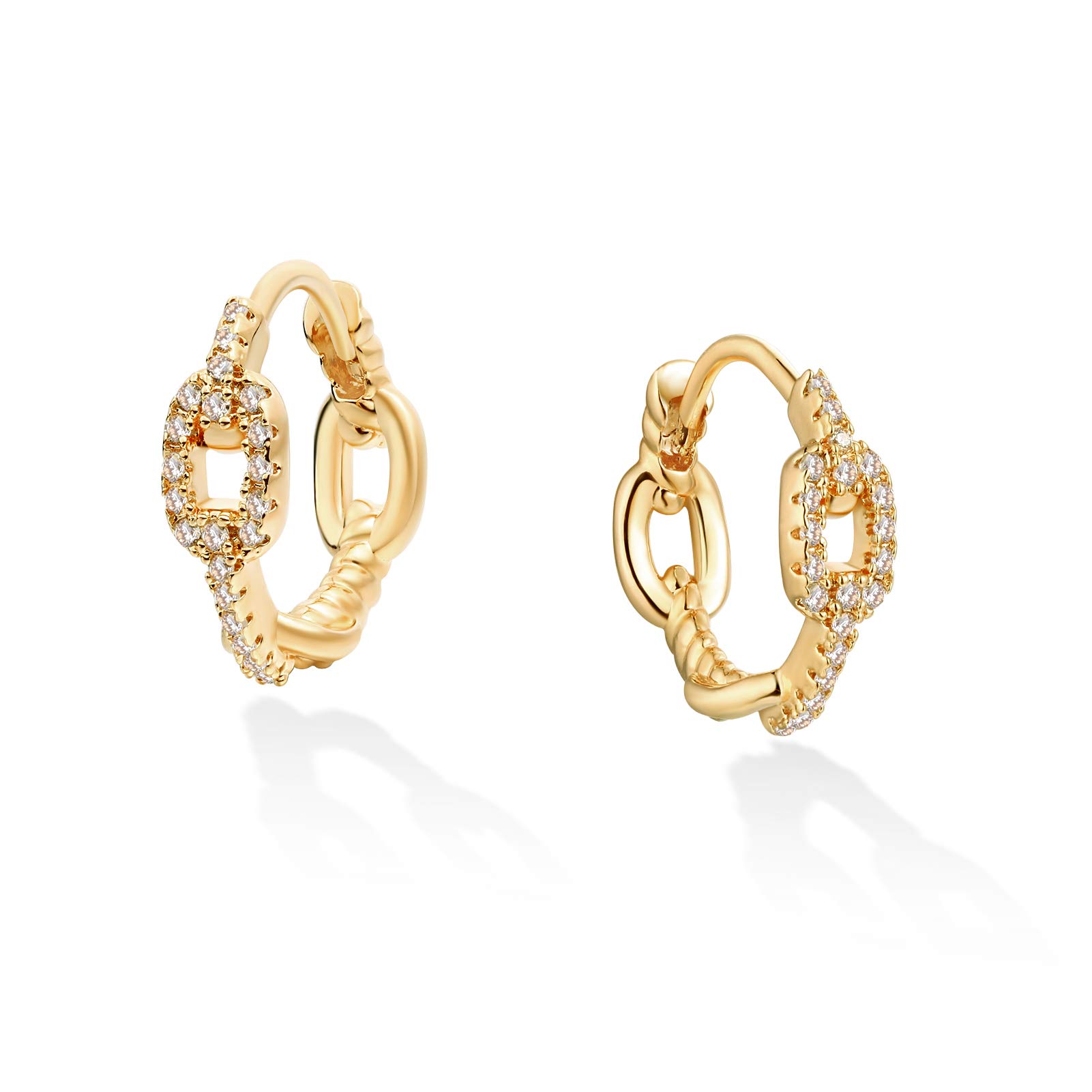 WEARON 14K Gold Plated Huggie Earrings for Women Personality Simplicity Twisted Chain Hoop Earrings Hypoallergenic Designer Ear Rings Fashion Jewelry