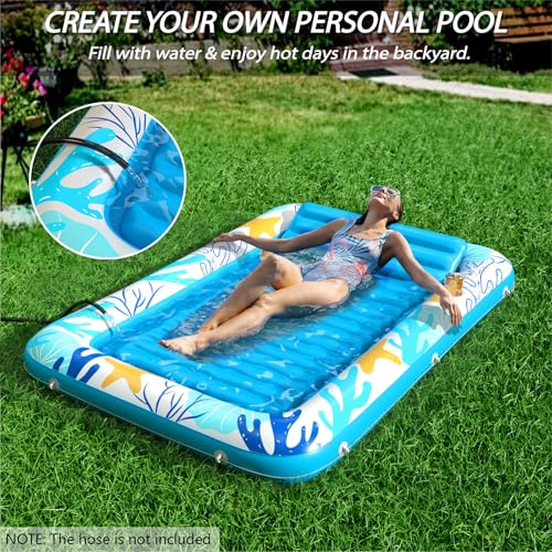 Image of Inflatable Tanning Pool Lounger Float - Jasonwell 4 in 1 Sun Tan Tub Sunbathing Pool Lounge Raft Floatie Toys Water Filled Tanning Bed Mat Pad for Adult Blow Up Kiddie Pools Kids Ball Pit (OA,XL)