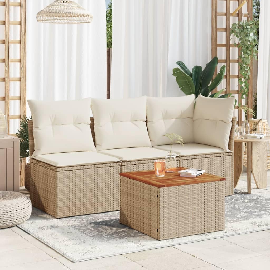 Z polirattanu z drewnem akacjowym do ogrodu na patio beżowy 55x55x37 cm