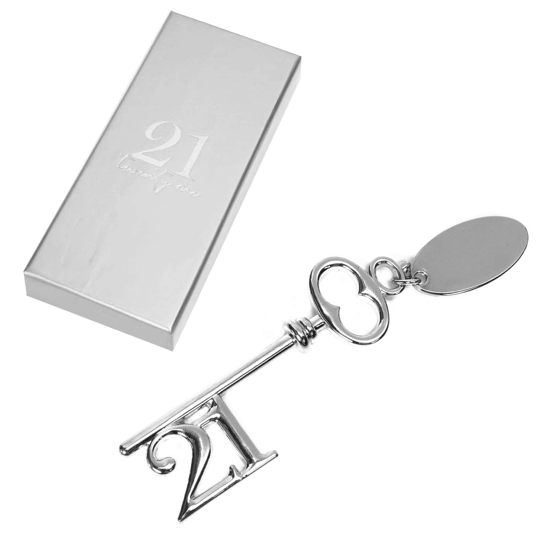 Milestones Silver 21St Birthday Key Plated Keepsake With Engraving Tag