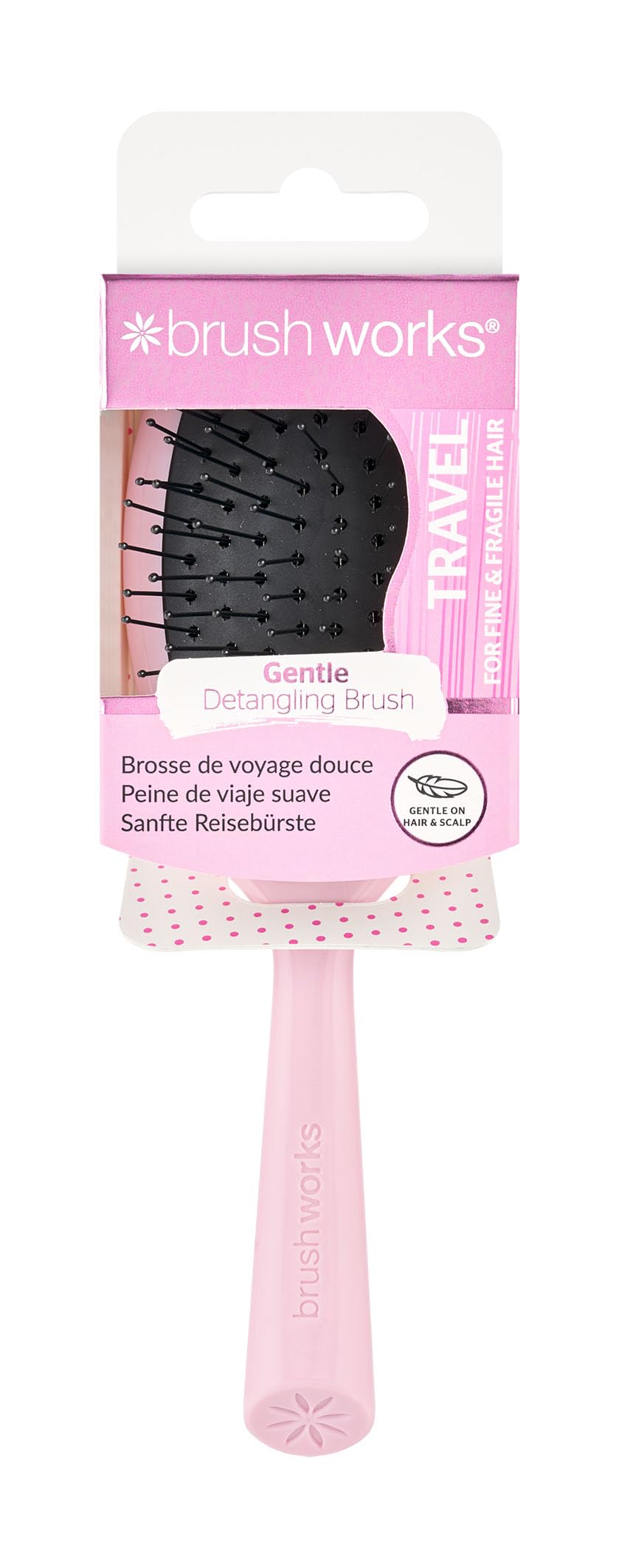 Brushworks Gentle Travel Hair Brush – Compact Detangling Brush for Fine & Fragile Hair – Ultra-Flexible Pins for Pain-Free Detangling – Lightweight & Made from 65% Recycled Materials