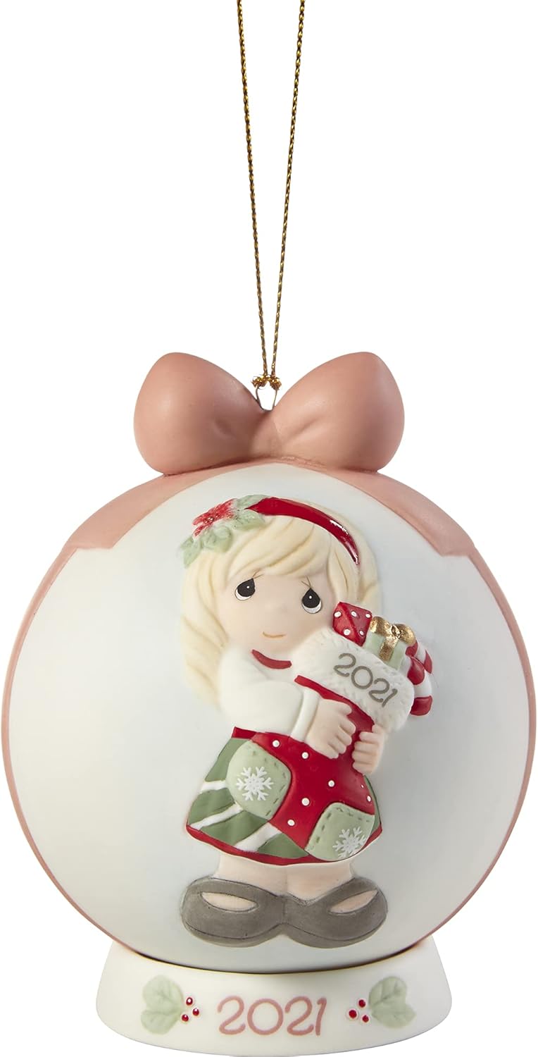 Precious Moments 211003 You Fill Me with Christmas Cheer 2021 Dated Bisque Porcelain Ball Ornament, White