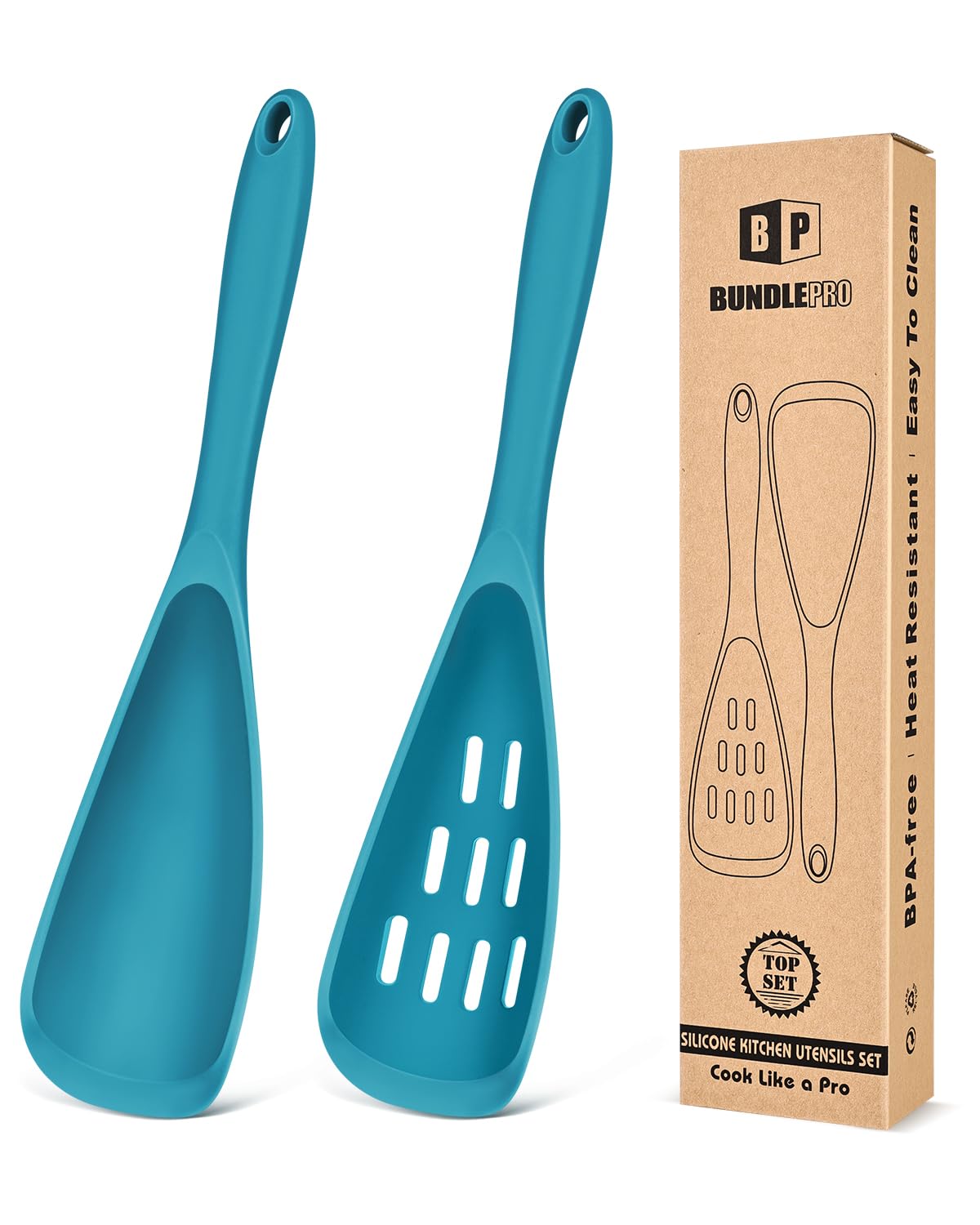 Pack of 2 Cooking Spoons for Non Stick Cookware, Multifunction Spatula Spoon BPA-Free, One-Piece Design, Suitable for Scooping, Scraping, Serving and Mixing(Blue)