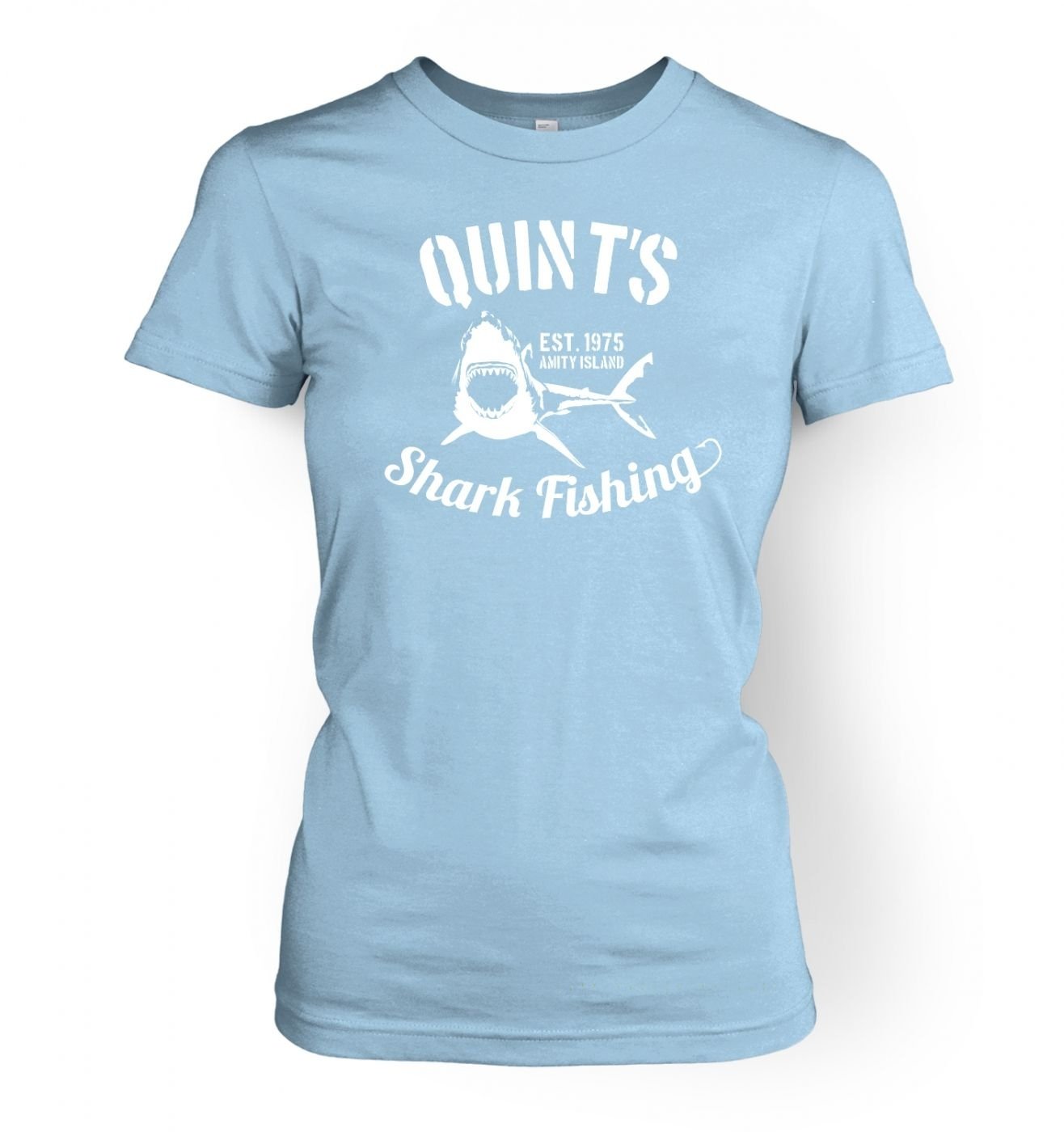 Tv And Film Tshirts By Big Mouth Quints Shark Fishing Women's T-shirt - Light Blue Large (approx Size 12)