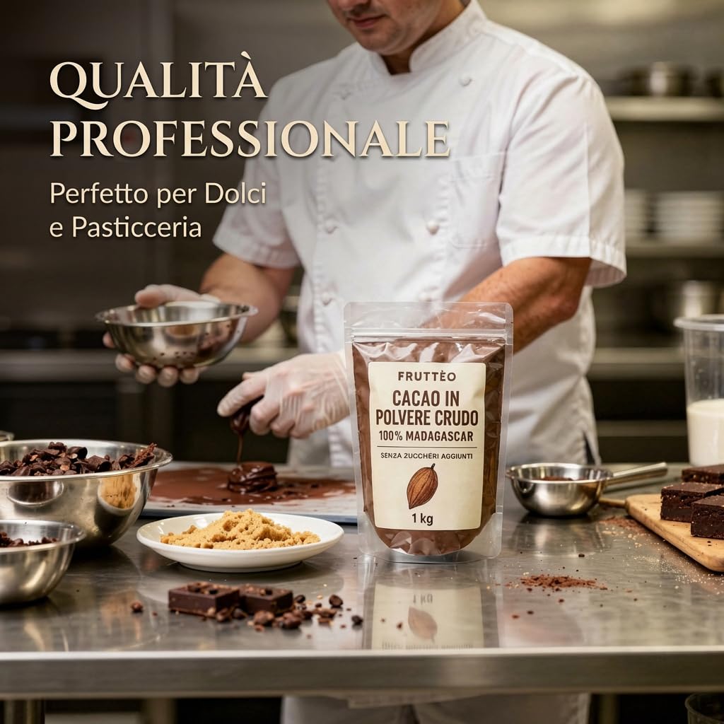 Cacao Amaro in Polvere 1 Kg Madagascar – 100% Puro Non Alcalinizzato – Gusto Intenso e Aromatico – Ideale per Dolci, Pasticceria e Bevande – Qualità Premium