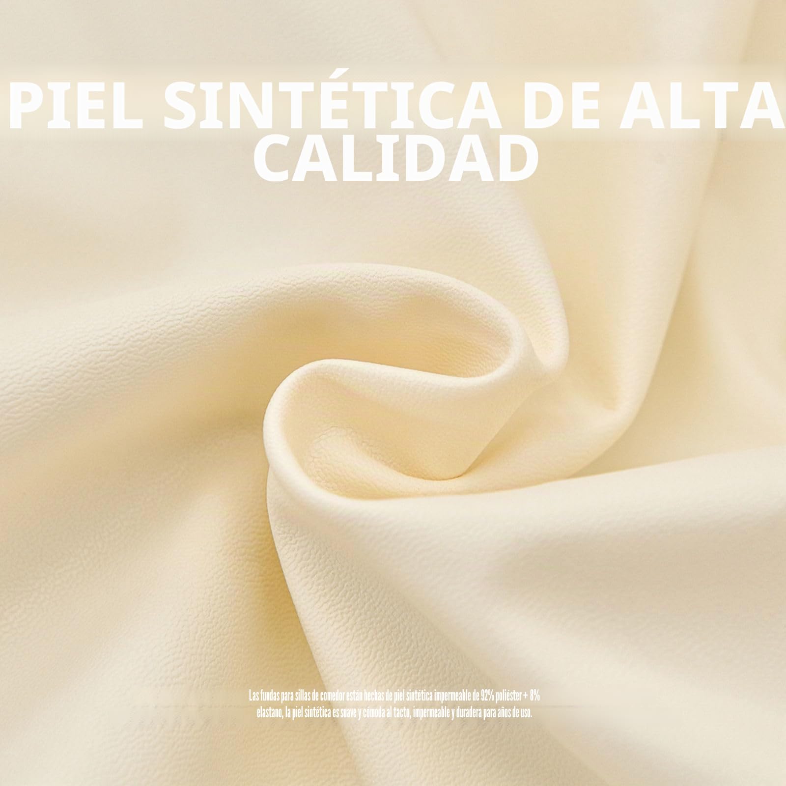 Fundas De Asiento De Silla Pack De 4, PU Cuero Fundas Sillas Comedor Impermeables Extraibles Elásticas Fundas De Asiento De Silla para Comedor-Pack de 4-Blanco Crema