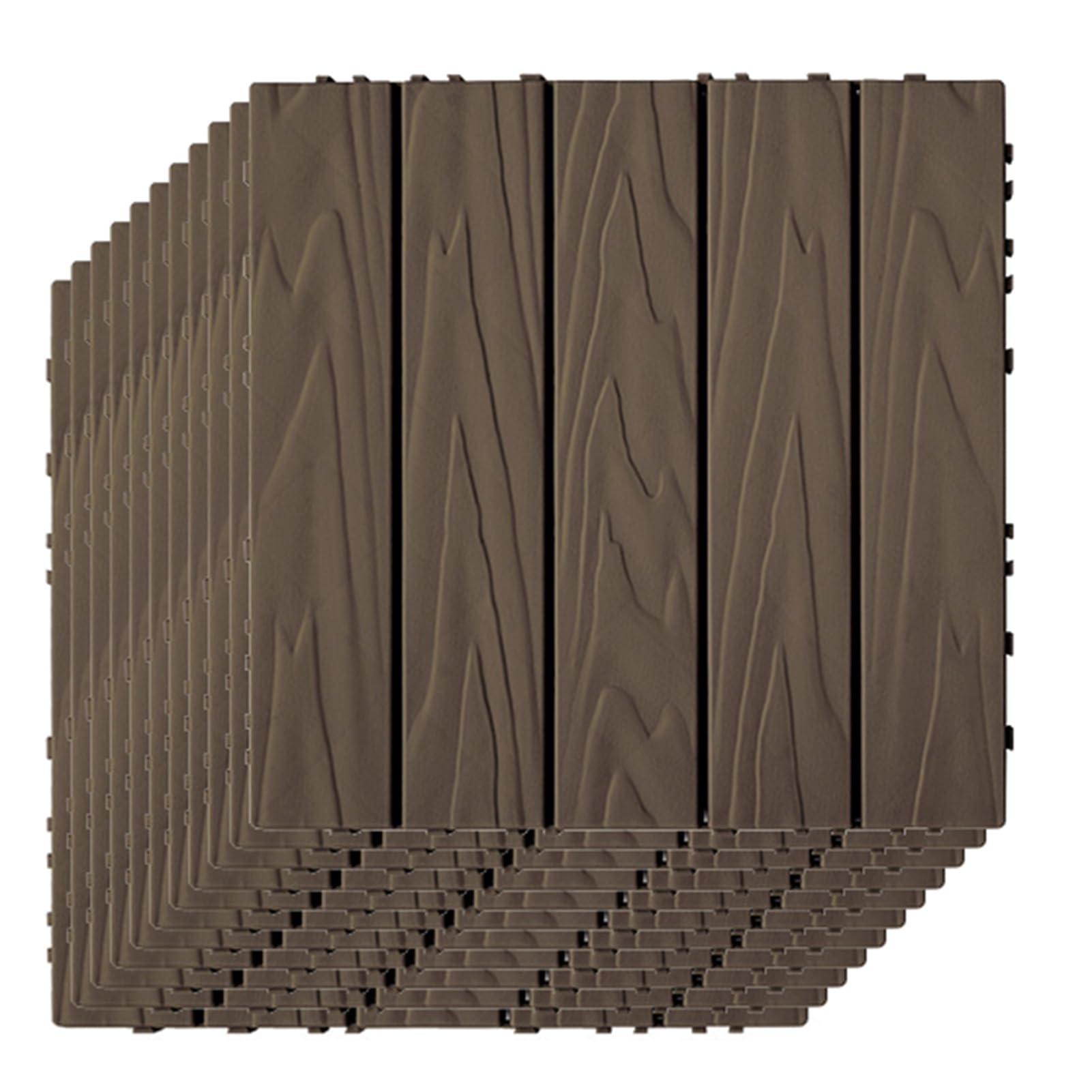 11 Pièces Dalles de Terrasse de Balcon en PVC avec Bois, Caillebotis de Patio Extérieur Imperméable Antidérapant À Clipser pour Porche Piscine, Utilisation par Tous les Temps(Coffee)