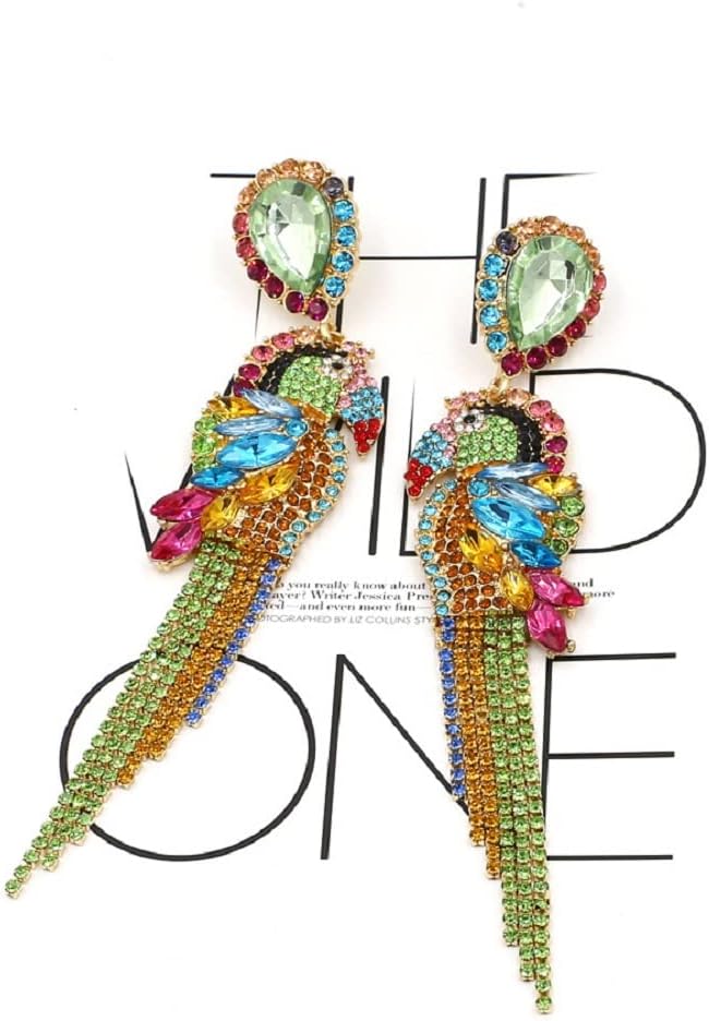 Parrot Earrings for Women, Cute Bird Parrot Tassel Earrings for Womens, Beaded Parrot Dangle Earrings Hypoallergenic, Tropical Parrot Animal Bohemian Drop Earrings, Sterling Silver, No Gemstone - Image 3