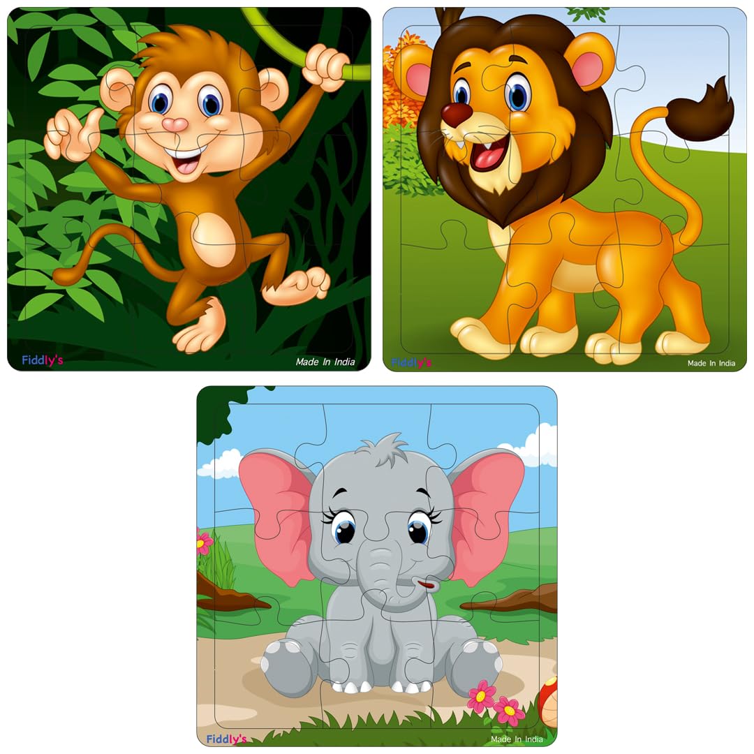 Wooden Jigsaw Puzzles for Kids & Children – 9 Pieces Each, Pack of 3|Double Layered Front & Back Print| Educational Toy for Boys & Girls Age 2 3 4 5 6 Year Old (Pack of 3 Animal)