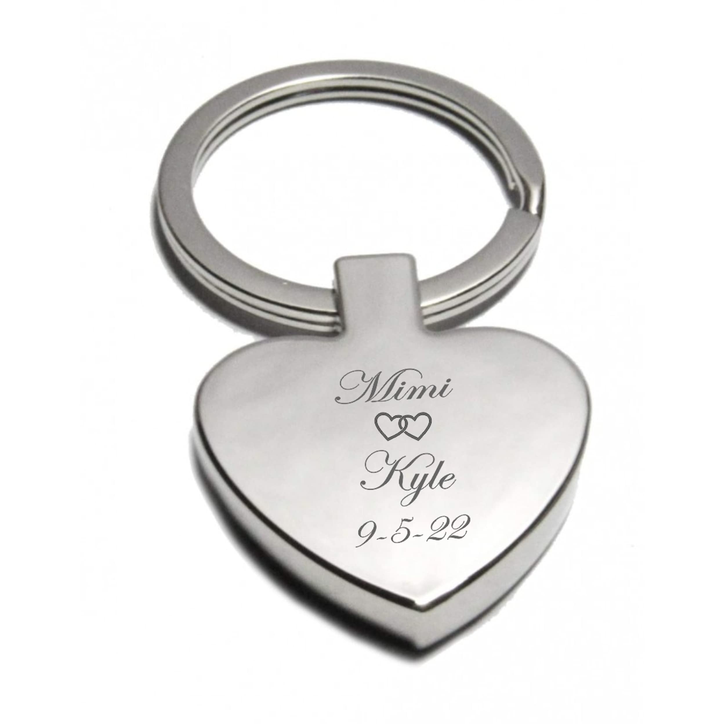 Personalized Silver Heart Keychain Engraved Free - Ships from USA