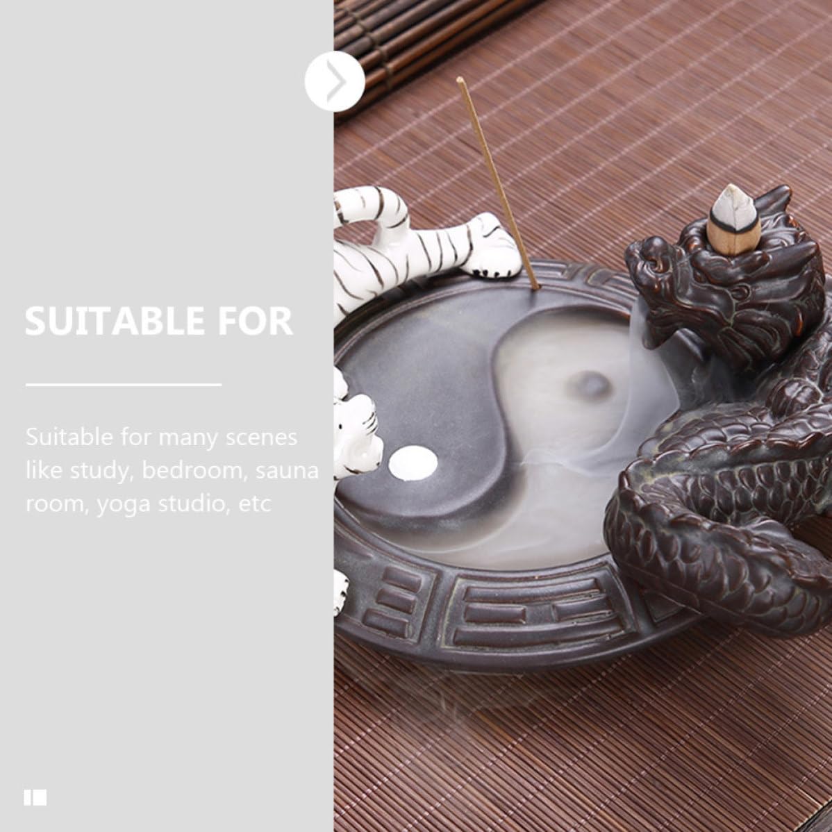 Bruciatore di Incenso Fragranza Naturale in Ceramica Design Drago e Tigre, Aromaterapia Classica per Studio e Yoga
