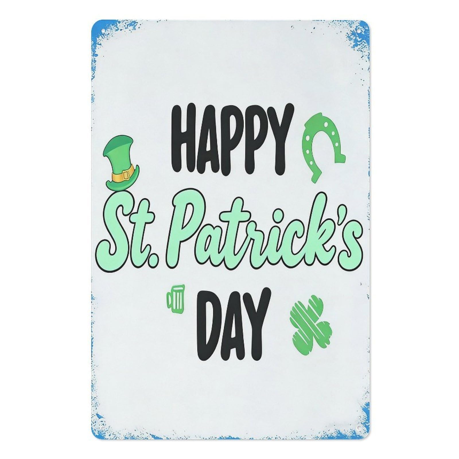peiyeety Happy St Patrick’s Day Metal Tin Sign 8x12 Inch, Green Hat Clover Horseshoe Pub Bar Wall Decor Plaque, Irish Holiday Wall Art
