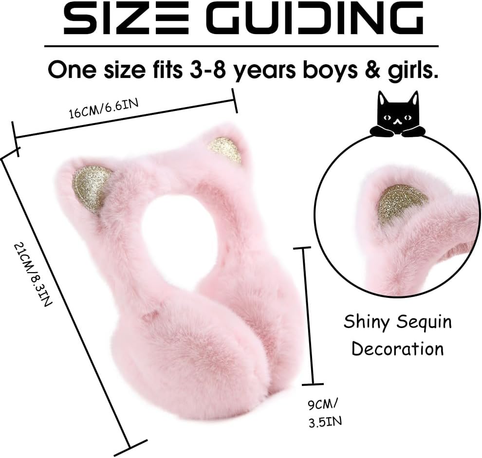 Peecabe Winter Kids Earmuffs Warm Girl Ear Muffs For Toddler Kid Children Earmuff with Cat Ears Girls Ear Warmer (Light Pink) - Image 6