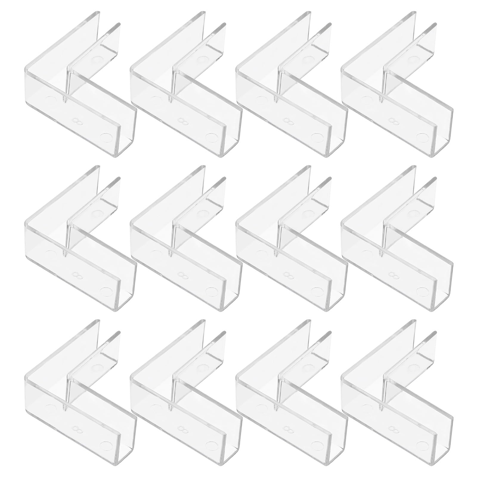 sourcing map 12Pcs Plastic Glass Connector, Suitable for 8mm Thick l Shaped Glass to Glass Clamp, Fixing Bracket Rimless Clip Holder for Aquarium Fish Tank Display Shelves, Transparent