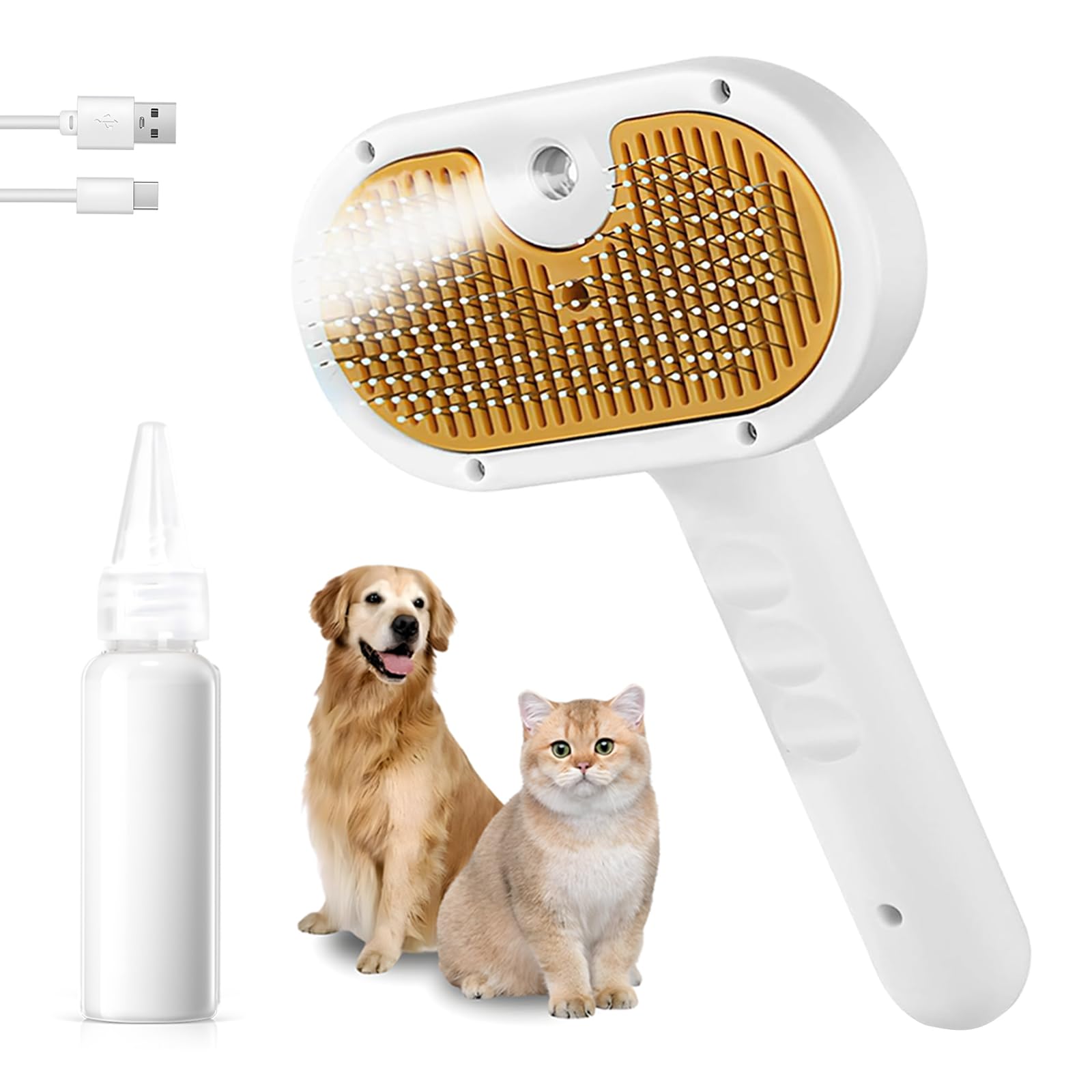 Pet Steam Brush for Dog & Cat – 3-in-1 Spray Hair Removal Comb – Steam for Shedding & Grooming – Water Brush for Long & Short Haired Pets – Spritz Defur Comb –
