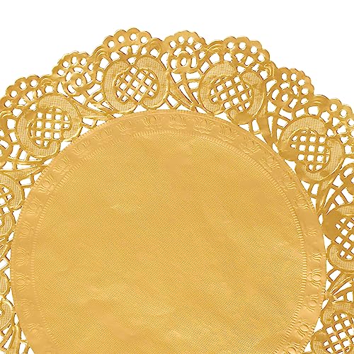 Amkoskr 100 Pcs 12 Inch Round Lace Gold Paper Doilies Gold Foil Paper Placemats Doily Paper Pad thumb #7