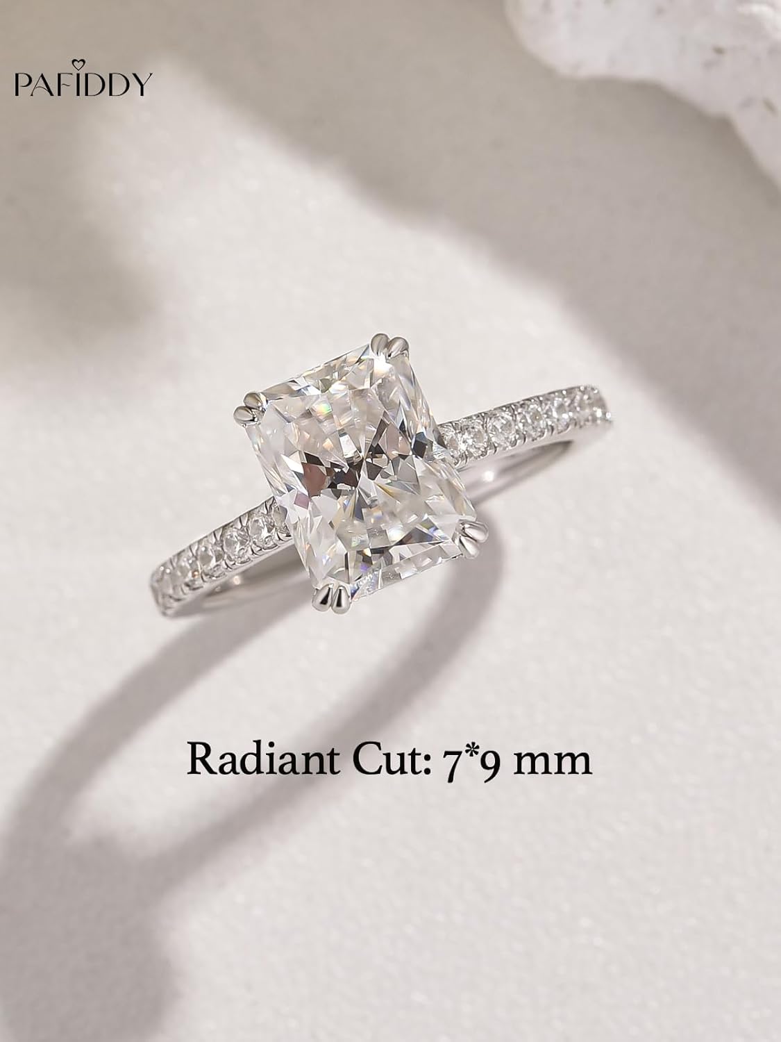 4.5 Carat Radiant Cut Lab Created Moissanite Engagement Ring for Women, D Color VVS1 Sterling Silver Promise Ring with Pavé Band - Image 2