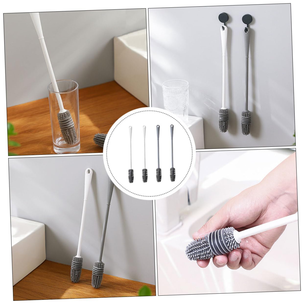Baluue 2 Set Di Pulizia Per Bottiglie Di Cibo Detergente Per Bicchieri Di Manico in Setole in Silicone Pulizia Per La Famiglia Facile Da Riporre 4 Pezzi * 2