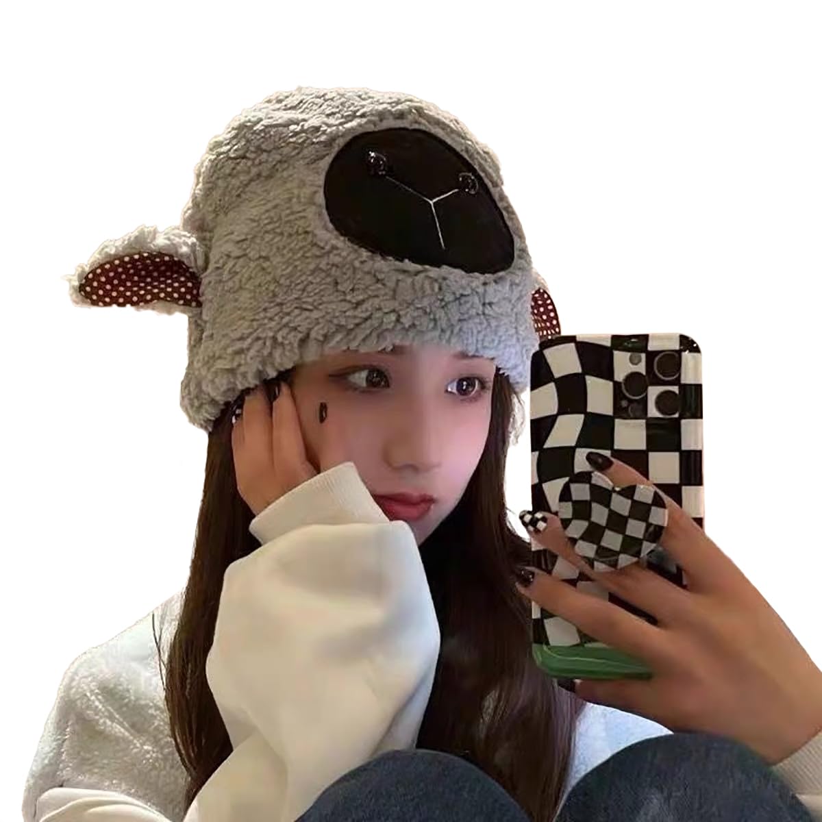 women hat beanie winter knit wool windproof cute lamb animal with ear design hat for autumn winter (above 15 year)