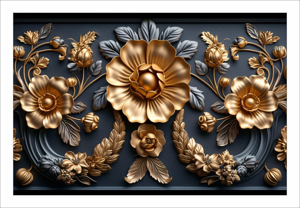 12x18 Inch Golden Embossed Floral Vinyl Wall Sticker | Luxurious 3D Effect | Waterproof, Removable, Peel & Stick Décor (Golden Flower Pattern, Vinyl Sticker, 12x18 Inch)-image-8