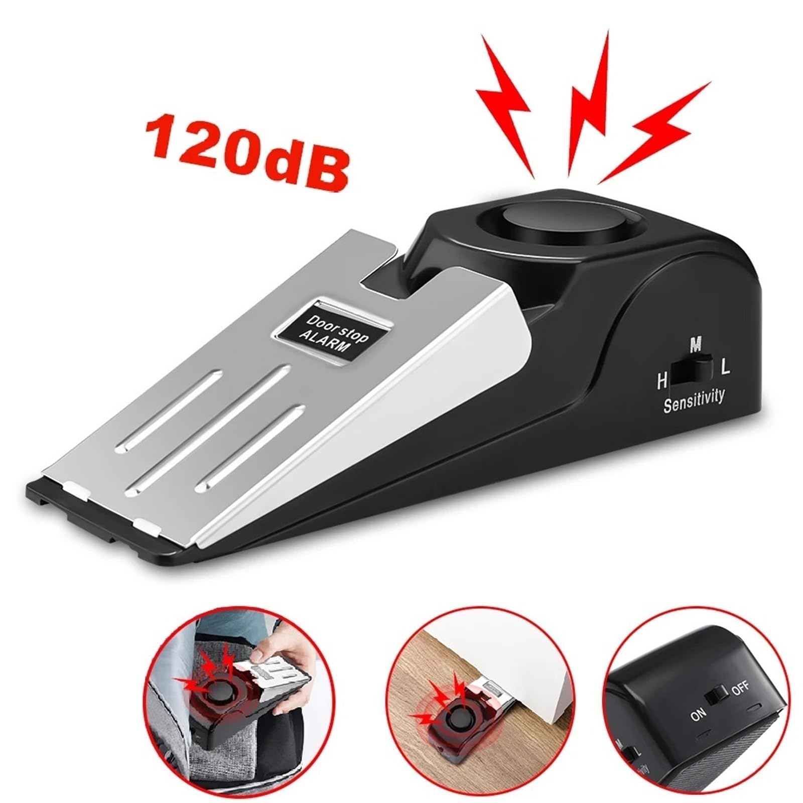 Tope Para Puerta Con Alarma Alarma de tope puerta cuña 120 dB(2 pcs)