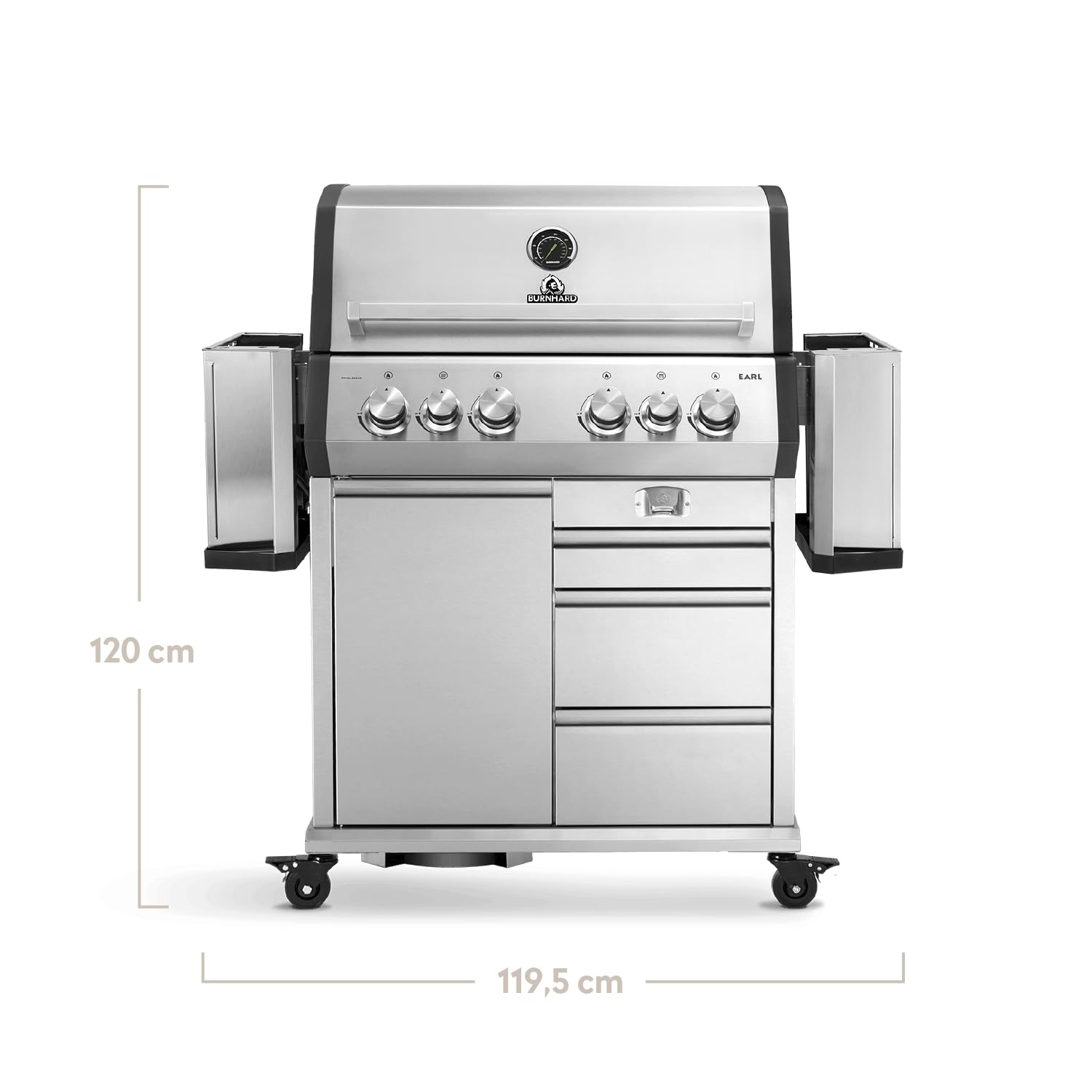 BURNHARD® Gasgrill 4-Brenner inkl. Heckbrenner, mit Gusseisen Grillrost | inkl. stabiler Abdeckhaube, Seitenkochfeld mit Infrarot Keramikbrenner, Big EARL