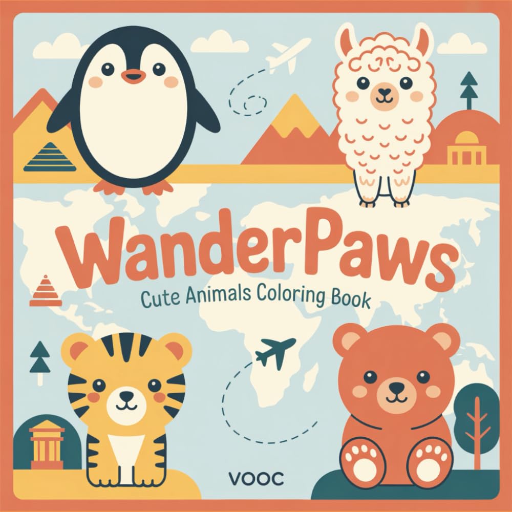 Wanderpaws: Cute Animals Coloring Book - 40 Adorable Wildlife Designs in Global Habitats World Travel Journey for Stress Relief and Relaxation (Pawsitively Naughty - Funny and Cute Coloring)