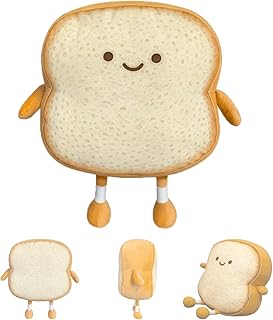 Auptiz Toast Bread Cushion - Soft Plush Toy in Funny Bread Shape, 3D Throw Cushion, Cartoon Doll Toy (19 x 18 x 3 cm)